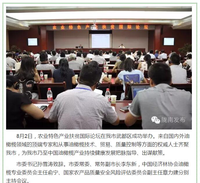 大腕齊聚農(nóng)業(yè)特色產(chǎn)業(yè)扶貧國際論壇，“把脈”隴南油橄欖發(fā)展