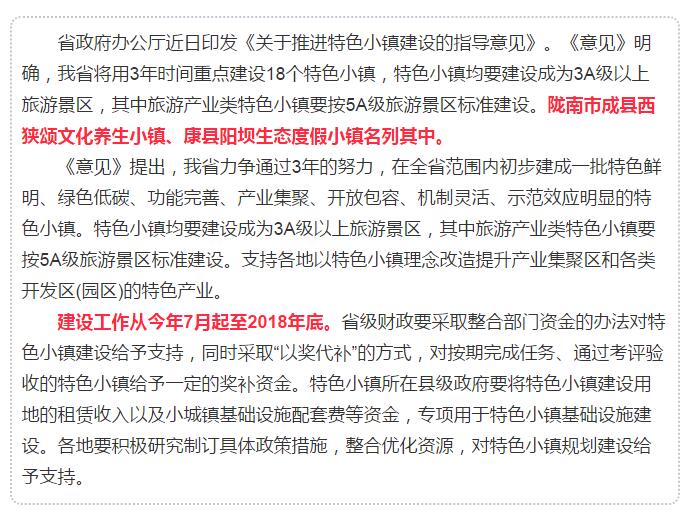 甘肅計劃3年建18個特色小鎮(zhèn)，看看隴南有幾個~